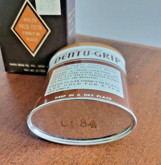 Vintage NOS Dentu-Grip 2.5oz tin with original Box by Block Drug Co.