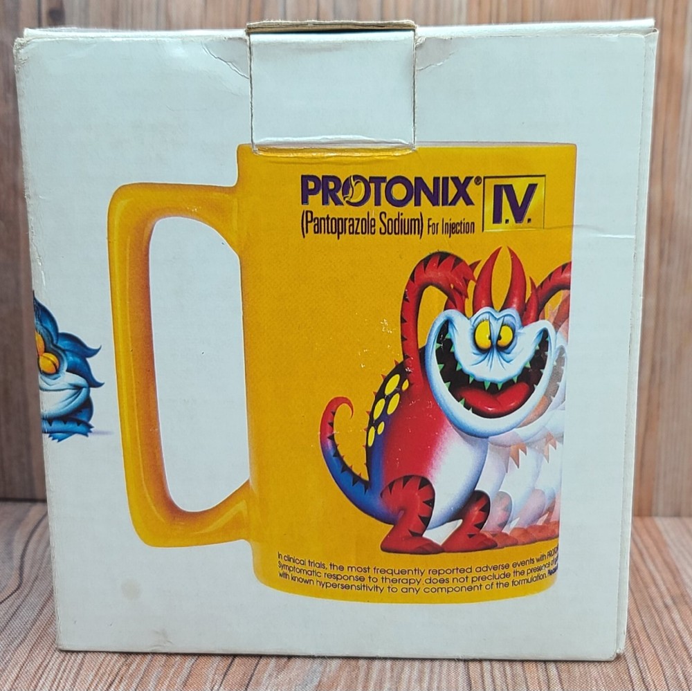 Protonix Coffee Cup Mug Heartburn Monsters Collectible Drug Rep Giveaway HTF