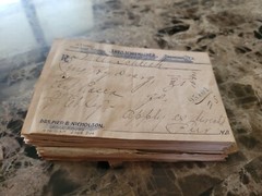 File box & 97 antique prescriptions (1911) – Dionin, Codeine, Infant Anodyne