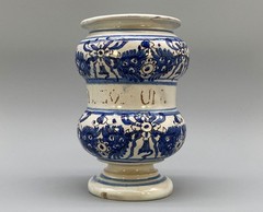 c. 1730 Italian Majolica Nove Waisted Blue & White Albarello Drug Pharmacy Jar