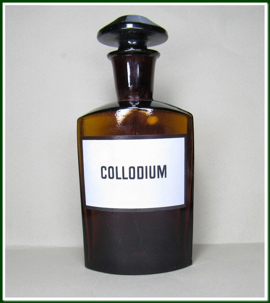 Vintage Medical Science Glass Bottle COLLODIUM ,Amber color,Germany №14727