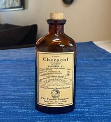 Vtg Upjohn Cheracol Codeine Amber Brown Bottle Apothecary Pharmacy Advertising