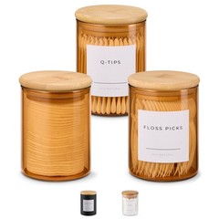 Vase and Vessel Mini Glass Apothecary Jars with Bamboo Lids, Small Bathroom a…