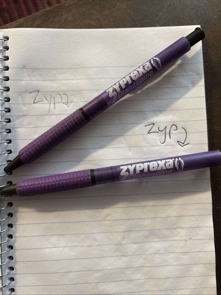Lot of 2 Purple plastic Zyprexa Pharmaceutical Rep Pens One works, One Doesn’t