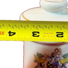 VTG DOM Japan Porcelain Apothecary Jar Pulvis Latin Crest Gold Trim Lidded 5″