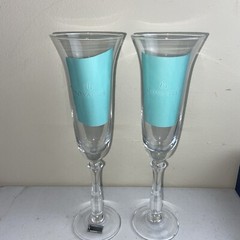 NOVARTIS Champagne Glasses Set Of 2 Clear Crystal 10” Tall Pharmacy Medical NOS
