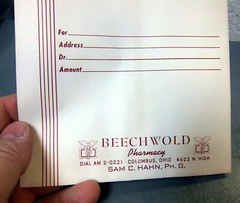 Vintage 1950s Beechwold Pharmacy Columbus Ohio Prescription Bag / envelope
