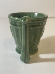 Vintage Coricidin Green Pottery Mug RX Galen Schering Pharmacy Cup Mortar Pestle