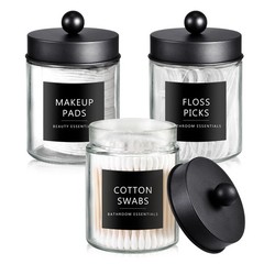 SheeChung 3-Pack Black Glass Apothecary Jars – Rust-Proof Stainless Steel Qti…