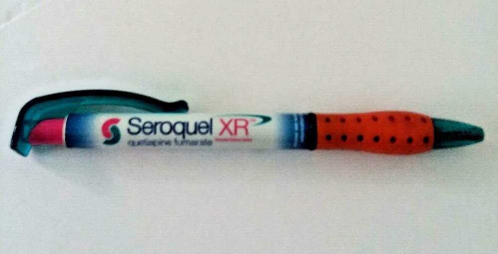 SEROQUEL XR 5.5″ Pharmaceutical DRUG REP PEN with ORANGE FINGER GUARD