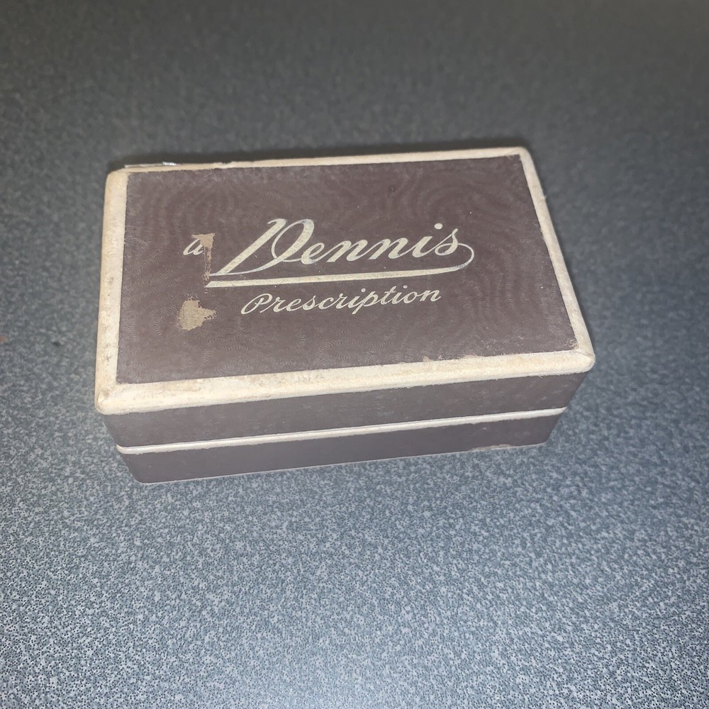 Vintage Cardboard Paper DENNIS PHARMACY Prescription Drug Pill 3″ Hinged Box