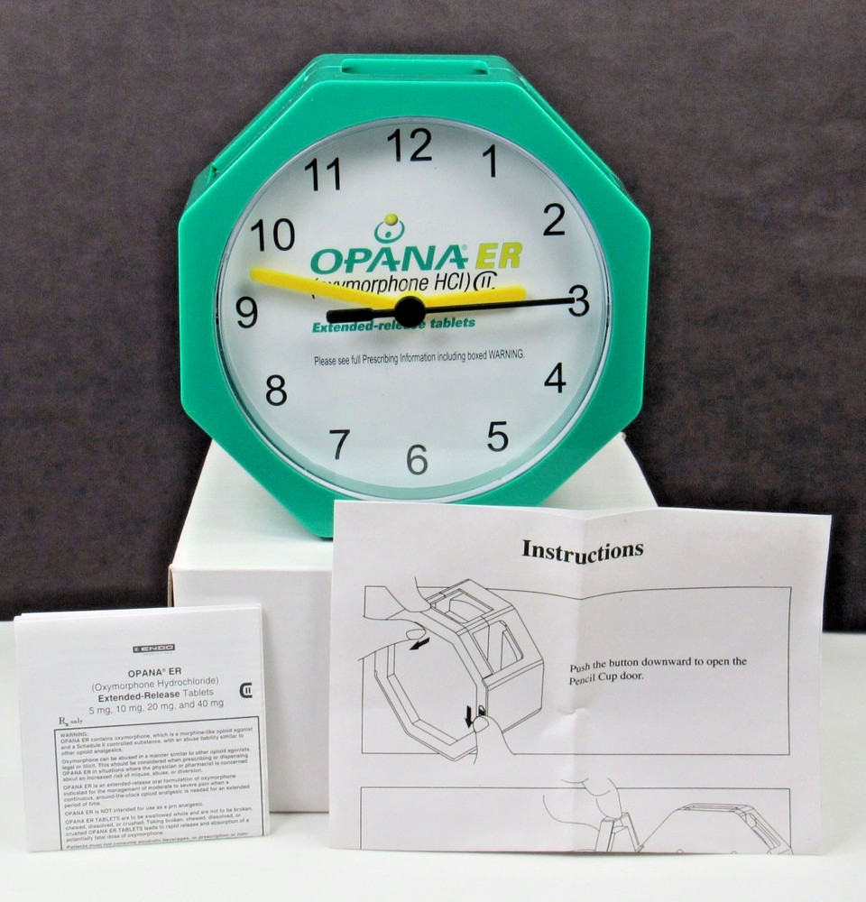 OPANA ER Oxymorphone CLOCK Pen Holder Drug Rep Pharmaceutical Promo CII Narcotic