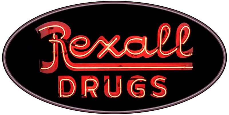 Rexall Drugs NEW Sign: 40″ Wide Oval Diecut USA STEEL – NOT A NEON SIGN
