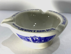 VTG Apothecary Ceramic Ashtray Blue & White Pharmacy Advertising C. Lamb Quote