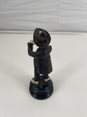 Vintage Hand Carved Chinese Ebony Figurine Boy Playing Flute on Wooden Base