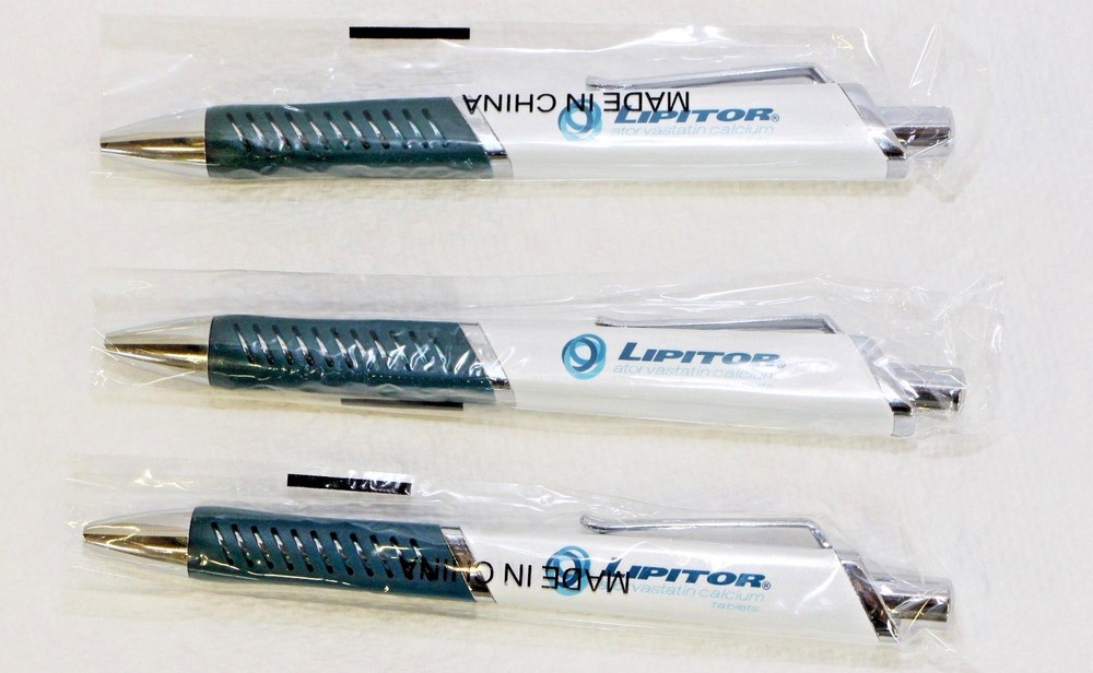 Drug Rep Pens 3 Heavy Metal Lipitor / Caduet New in Sleeve Blue Ink