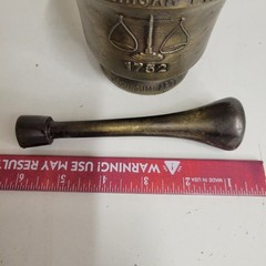 VTG Brass Bronze Schering Mortar & Coricidin Pestle 1752 First American Pharmacy