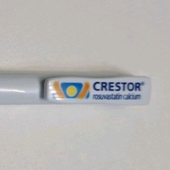 Crestor Drug Rep Pen Black Ink Works Blue Comfort Grip Yellow Tip
