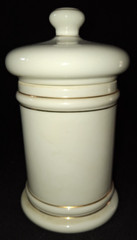 VTG RX APOTHECARY JAR MD CORICIDIN-D 6.5″ GOLD TRIM w/LATIN PHARMACY DRUG STORE
