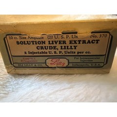 Vintage Eli Lilly Solution Liver Extract Crude apothecary Medicine Box 1942