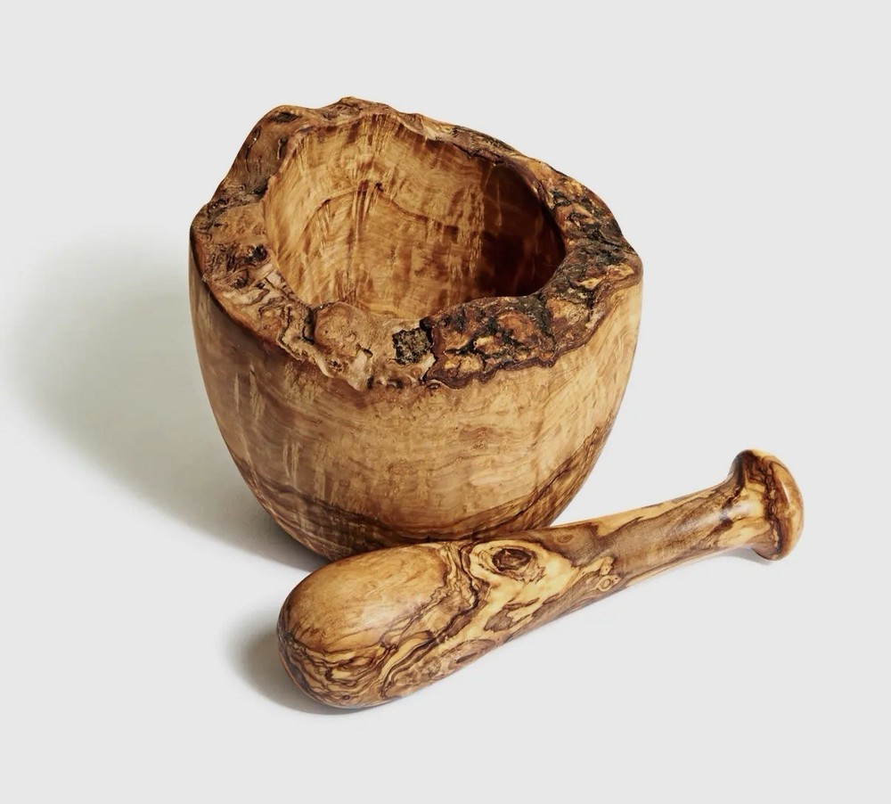 Hand Made Free Form Olive Wood Mortar & Pestle