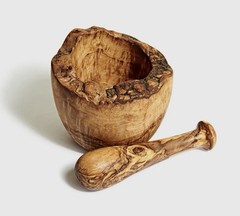 Hand Made Free Form Olive Wood Mortar & Pestle