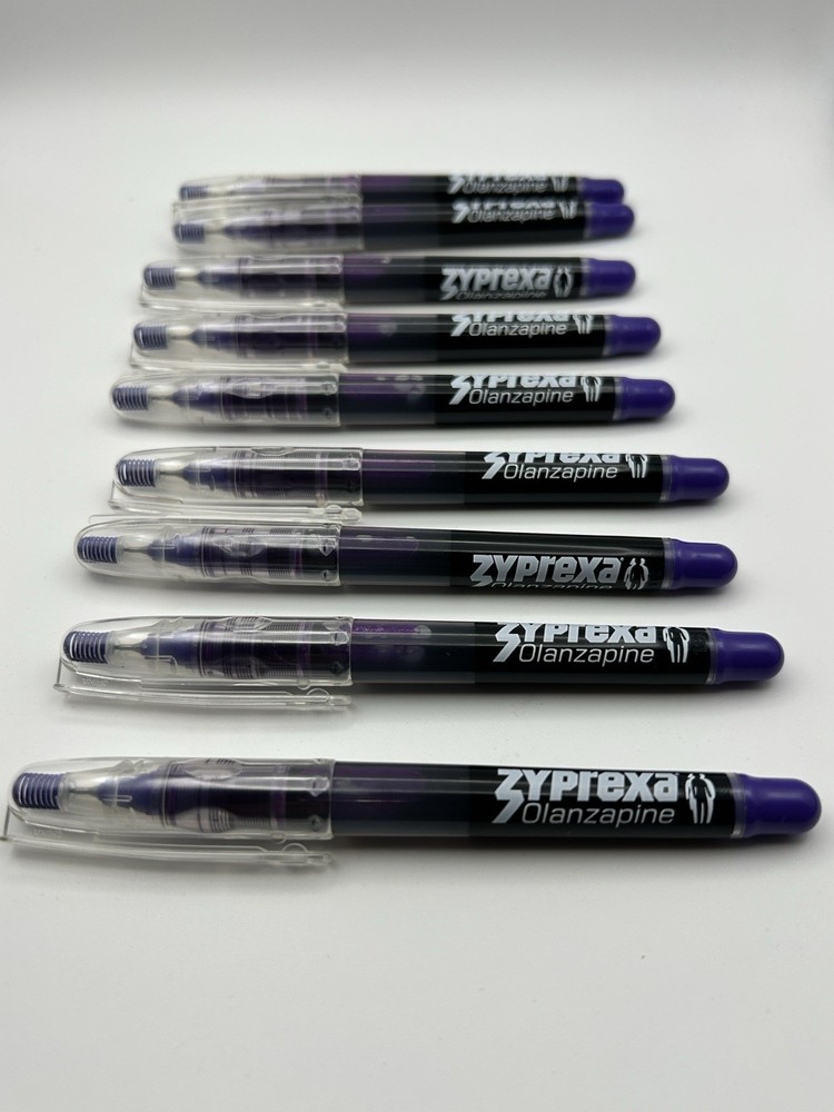 Zyprexa (Olanzapine) Promotional Pens Lot of 9 Purple/Black with Clear Caps