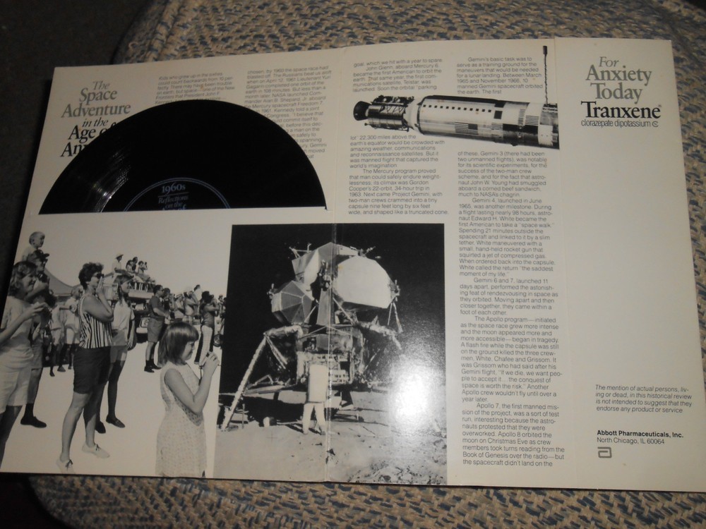 1983 Abbott Labs Tranxene Folder Record 1960s Sounds Voices Sputnik Apollo 11