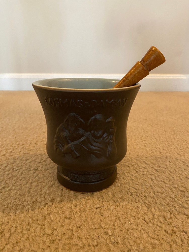 Vintage Schering Coricidin Apothecary Mortar & Pestle Cosmas & Damian