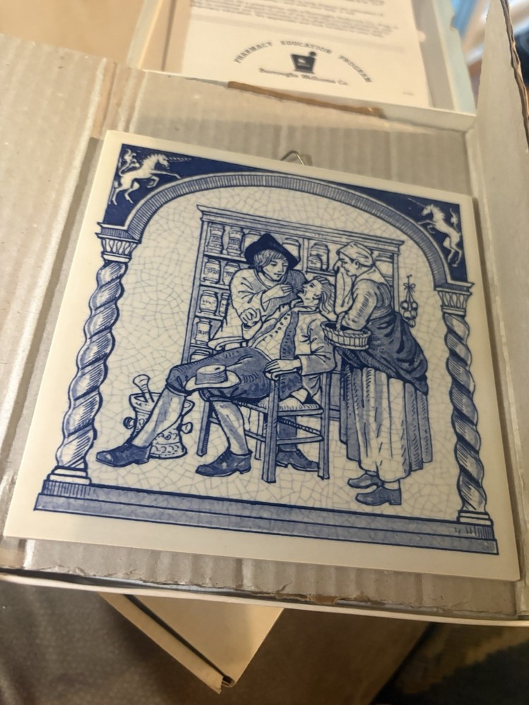 Burroughs Wellcome Co. Pharmacy Education Program Blue & White Tile Boxed