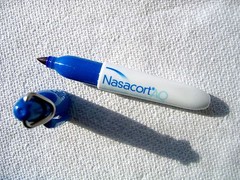 Drug Rep 3 Nasacort AQ Plastic Stubby Sharpies W/ Clip White Blue Brand New :-)
