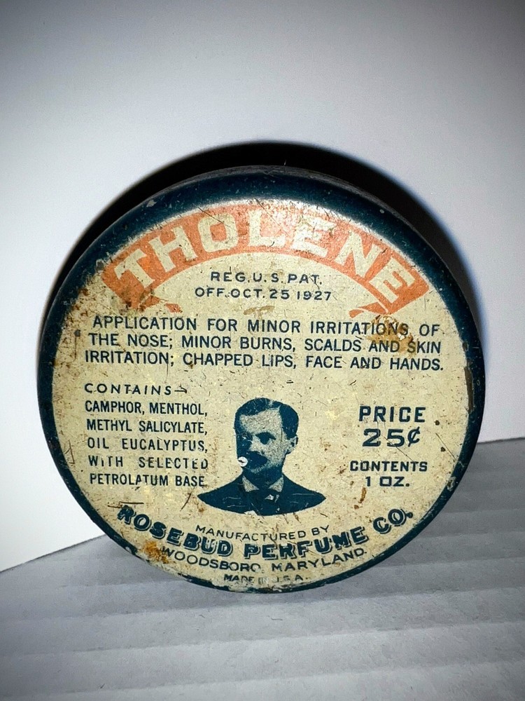 Vintage Antique MEDICINE Tin THOLENE OINTMENT ROSEBUD PERFUME CO