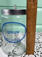 Grafco Medical Apothecary Glass Jar stainless Lid blue letters Gauze