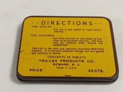 Vintage Tru-Lax Chocolate Mint Laxative Tin Trulax Co Newark NJ Medical Tin