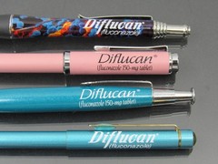 Diflucan Metal PENS Lot Drug Rep Pharmaceutical Promo Fungus Design Pink & Teal