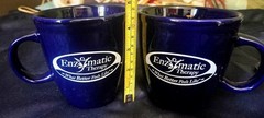 2 Enzymatic Therapy Mugs, Pharmacy Drug Rep. Dark Blue Promotional Holds 16 oz.