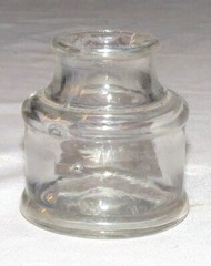 Ink Jar: Circular: Clear: Air Bubbles: Vintage: 2.1/4 inches tall