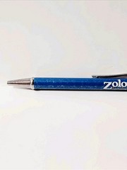 Vintage Pfizer Zoloft Marbled Blue Metal Click Ballpoint Pen Drug Rep Pharmacy