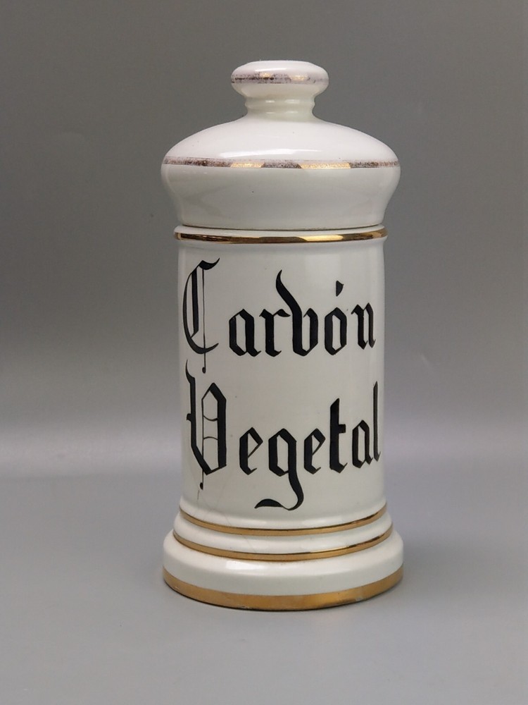 Antique Ceramic Apothecary Chemist Storage Jar Carbon Vegetal