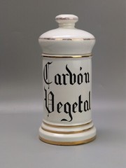 Antique Ceramic Apothecary Chemist Storage Jar Carbon Vegetal