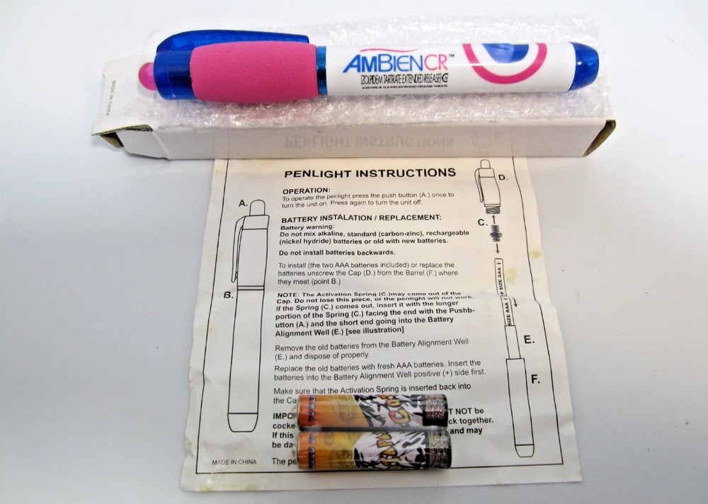 Ambien CR Pen-Light In Box W Batteries Drug Rep Pharmaceutical Collectible
