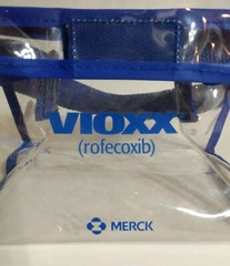 Vintage Vioxx Merck Plastic Vinyl Clear Bag Blue Hook And Loop Small Short Strap