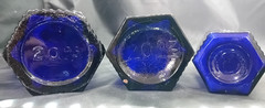 3 Antique Vintage Cobalt Blue Glass Poison Chemist Pharmacy Bottles 2 x 20oz