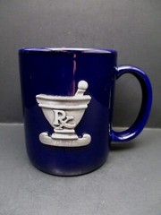RX Pharmacist Coffee Mug / Cup Raised Pewter Metal LOGO Piece Pharmacy