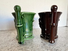 VTG – Pair Apothecary Ceramic Mortar & Pestle Mugs – AESCULPIUS & HYGEIA – McCoy