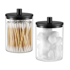 TIPGO Glass Qtip Holder Dispenser – 10 oz Clear Canister Apothecary Jar, Bath…
