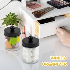 4 Pack Glass Apothecary Jars with Lids for Bathroom, Cute Qtip Holder, Black …