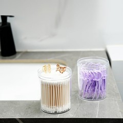 SheeChung 2-Pack Stackable Clear Qtip Holder – 10oz Crystal Apothecary Jars w…