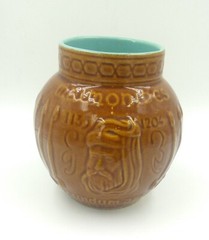 Vintage Schering Pharmacy RX jar crock Brown turquoise Mortar Vase Pottery 5″