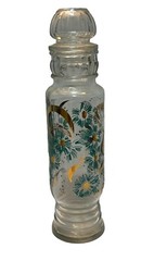 ViNTaGe MiD CeNTuRy GLaSs 11″ Apothecary Jar ReTRo AQuA BLuE & GoLD FLYING BIRDS